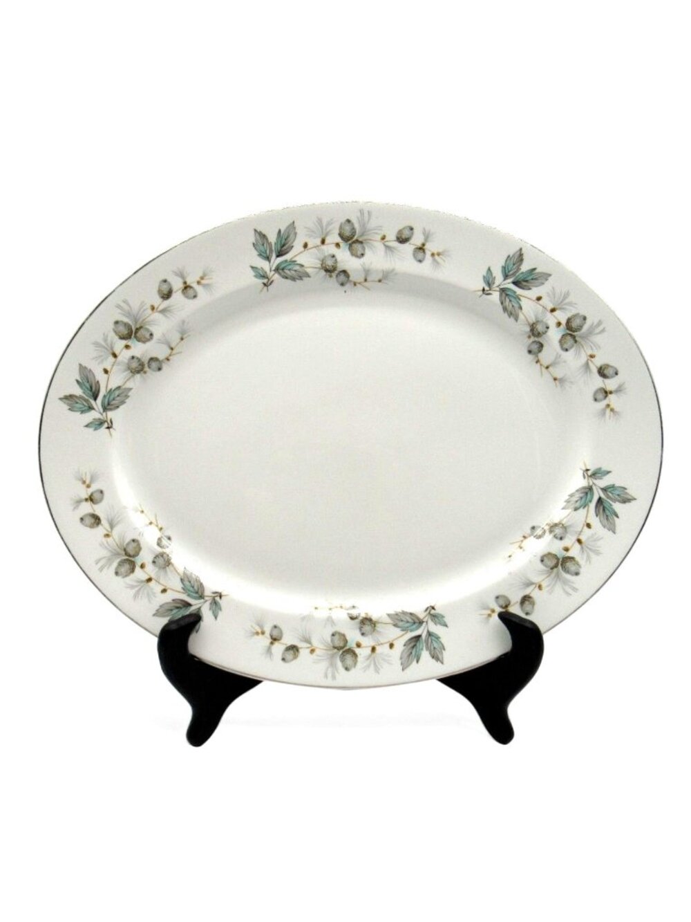 VINTAGE Johnson Bros Snowhite Oval PLATTER Ironstone Pine Dinnerware England 12"